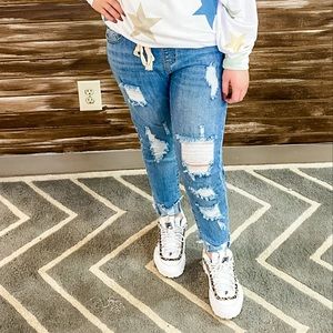 Distressed Jogger Denim